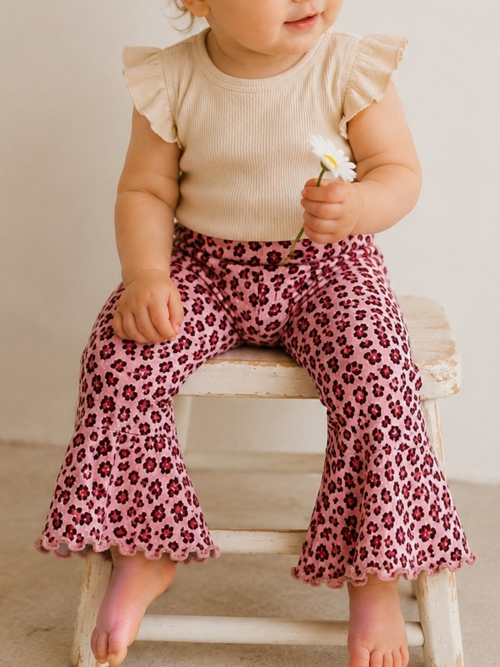 OLD NAVY NWT Pink Leopard Ribbed Flare Leggings Pants Baby 12-18M Stretch Pants